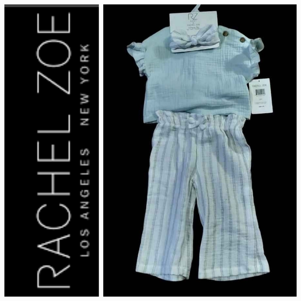 NWT Rachel Zoe Soft Blue & Gray Baby 3 Pc Set ~12M